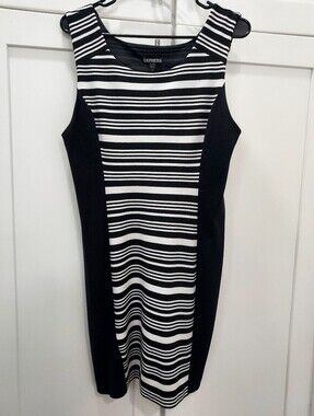 Express Black and White Striped Midi Sheath Dress